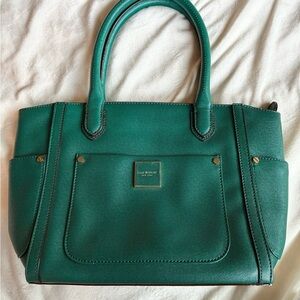 Isaac Mizrahi Green Leather Tote Bag – Structured Satchel Purse